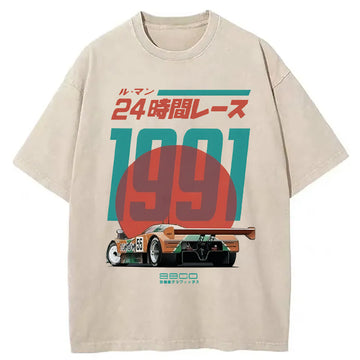 Personality fashion 24-hour Racing Japanese Washed T-Shirt