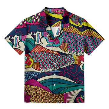 Personality fashionColorful Japanese Koinobori Aloha Hawaiian Shirt