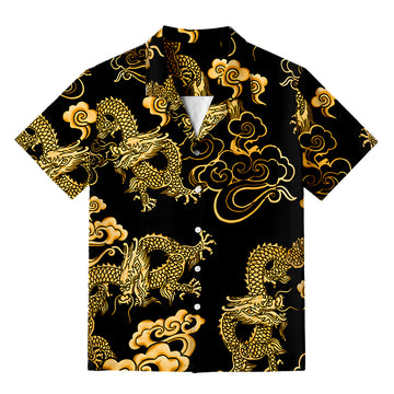 Personality fashionBlack Gold Oriental Dragon Hawaiian Shirt