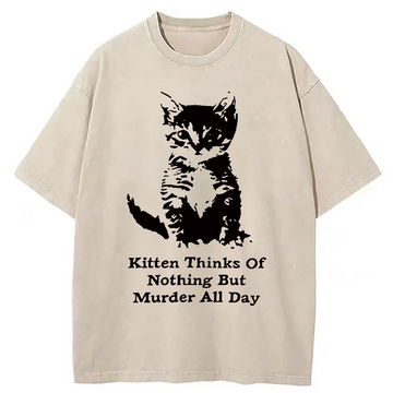 Personality fashion Cat Has A Murderous Thought Washed T-Shirt
