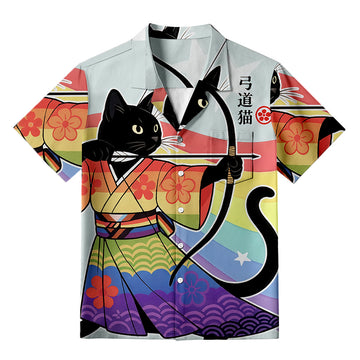 Personality fashionRainbow Kimono Cat Archery Aloha Japanese Hawaiian Shirt