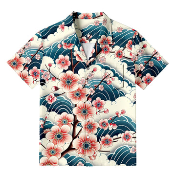 Personality fashionPink And White Cherry Blossoms Hawaiian Shirt