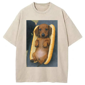 Personality fashion Real Hot Dog Washed T-Shirt