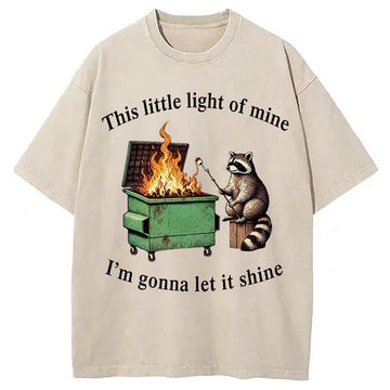 Personality fashion Dumpster Fire Raccoon Washed T-Shirt