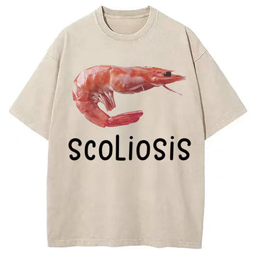 Personality fashion Scoliosis Washed T-Shirt