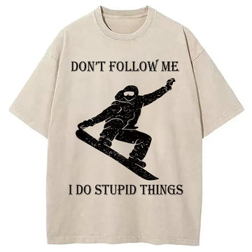 Personality fashion Winter Extreme Sports Skiing Washed T-Shirt