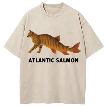 Personality fashion Ate Too Much Salmon Washed T-Shirt