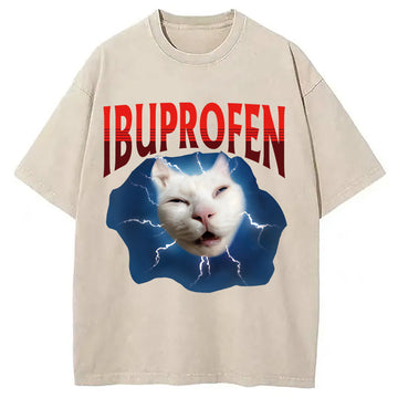 Personality fashion IBUPROFEN Funny Cat Meme Washed T-Shirt