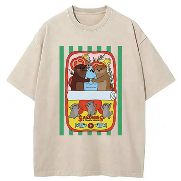 Personality fashion Retro Sardines Washed T-Shirt
