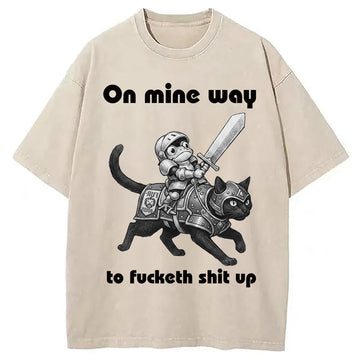Personality fashion Renaissance Cat Washed T-Shirt