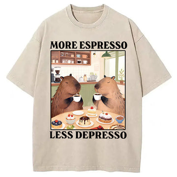 Personality fashion Capybaras Drink Coffee Washed T-Shirt