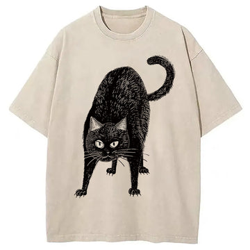 Personality fashion Alert Cat Washed T-Shirt