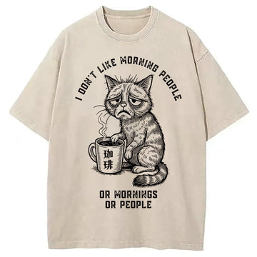 Personality fashion Cat Who Hates Morning Washed T-Shirt
