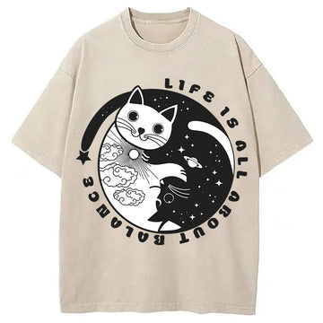 Personality fashion Life Is All About Balance Washed T-Shirt
