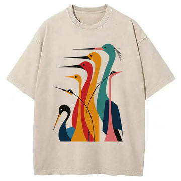 Personality fashion Various Types Of Cranes Washed T-Shirt