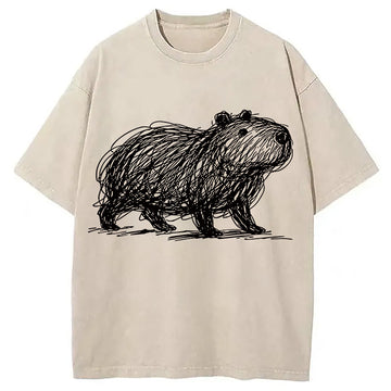 Personality fashion Minimalist Capybara Washed T-Shirt
