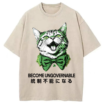 Personality fashion St. Patrick's Day Prank Cat Washed T-Shirt