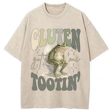 Personality fashion Funny Gluten Frog Meme Washed T-Shirt
