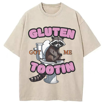 Personality fashion Gluten Got Me Tootin Raccoon Meme Washed T-Shirt