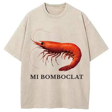 Personality fashion Mi Bomboclat Shrimp Meme Washed T-Shirt