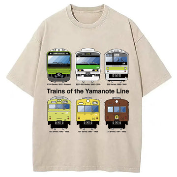 Personality fashion Trains of the Yamanote Line Washed T-Shirt