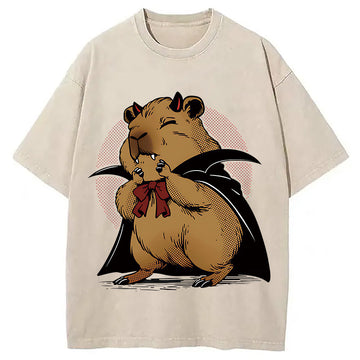 Personality fashion Vampire Capybara Washed T-Shirt