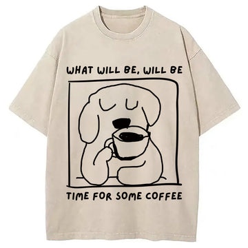 Personality fashion Coffee Dog Washed T-Shirt