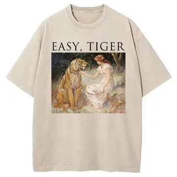 Personality fashion Easy Tiger Funny Washed T-Shirt