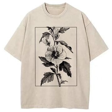 Personality fashion Vintage Botanical Flower Washed T-Shirt