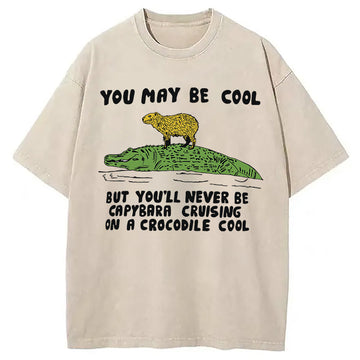 Personality fashion Funny Capybara Riding Crocodile Washed T-Shirt