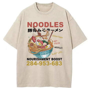 Personality fashion Cute Ramen Noodle Washed T-Shirt