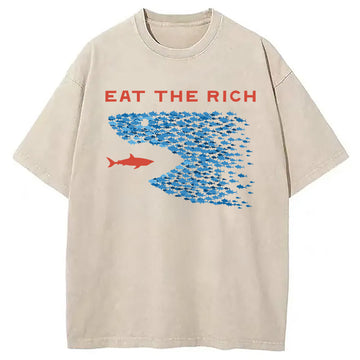 Personality fashion Eat the Rich Fish Meme Washed T-Shirt