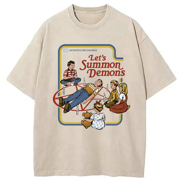 Personality fashion Let's Summon Demons Retro Washed T-Shirt
