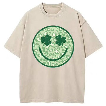 Personality fashion Shamrock Smile St Patrick's Day Washed T-Shirt