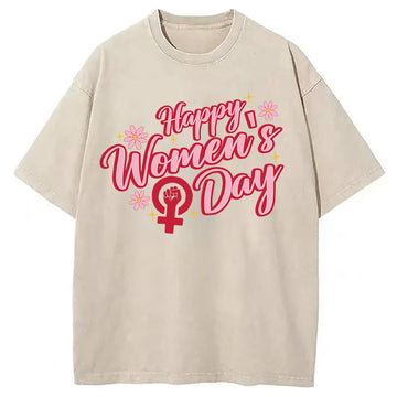Personality fashion Happy Women's Day Washed T-Shirt