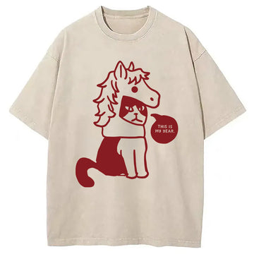 Personality fashion This Is My Year Horse Year Washed T-Shirt