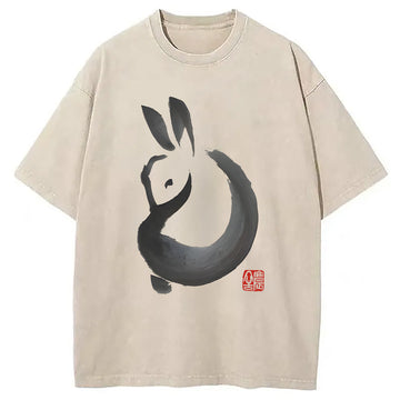 Personality fashion Ink Rabbit Washed T-Shirt