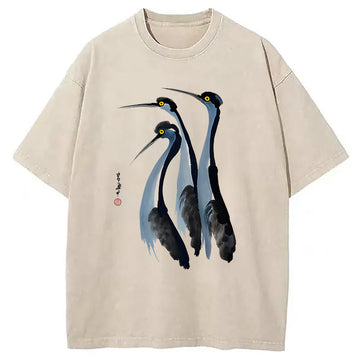Personality fashion Blue Crane Washed T-Shirt