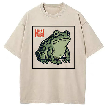 Personality fashion Zen Frog Washed T-Shirt