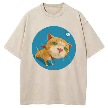 Personality fashion Confusing Cat Washed T-Shirt