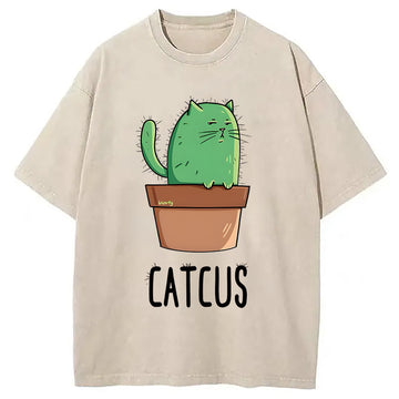 Personality fashion Cute Catcus Washed T-Shirt