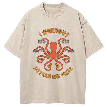 Personality fashion Octopus Exercising Washed T-Shirt