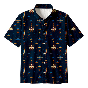 Personality fashionRetro Space Arcade Button Up Pocket Shirt