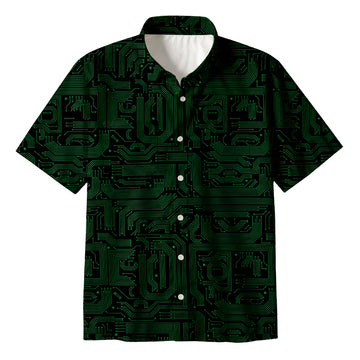Personality fashionGreen Computer Circuits Button Up Pocket Shirt