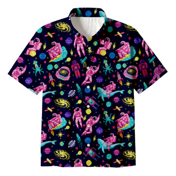 Personality fashionOuter Space Purple Button Up Pocket Shirt