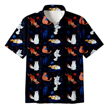 Personality fashionCats Dark Button Up Pocket Shirt