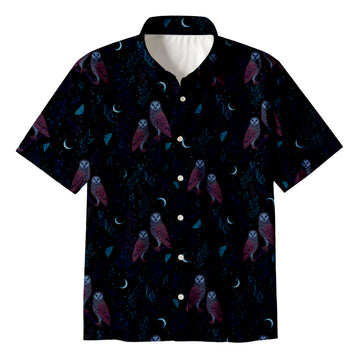 Personality fashionEpisodic Owl Floral Button Up Pocket Shirt
