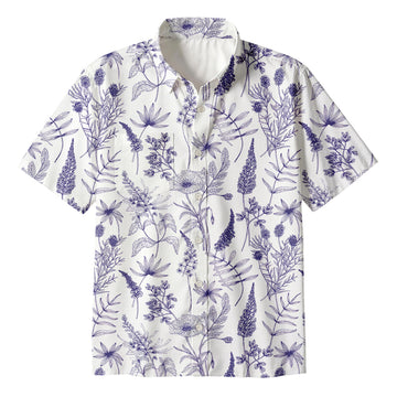 Personality fashionSimple Botany Flowers Button Up Pocket Shirt