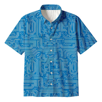 Personality fashionBlue Computer Circuit Button Up Pocket Shirt