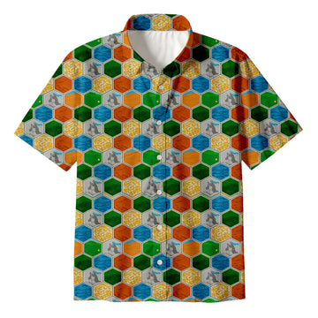 Personality fashionHexagon Tile Board Game Button Up Pocket Shirt